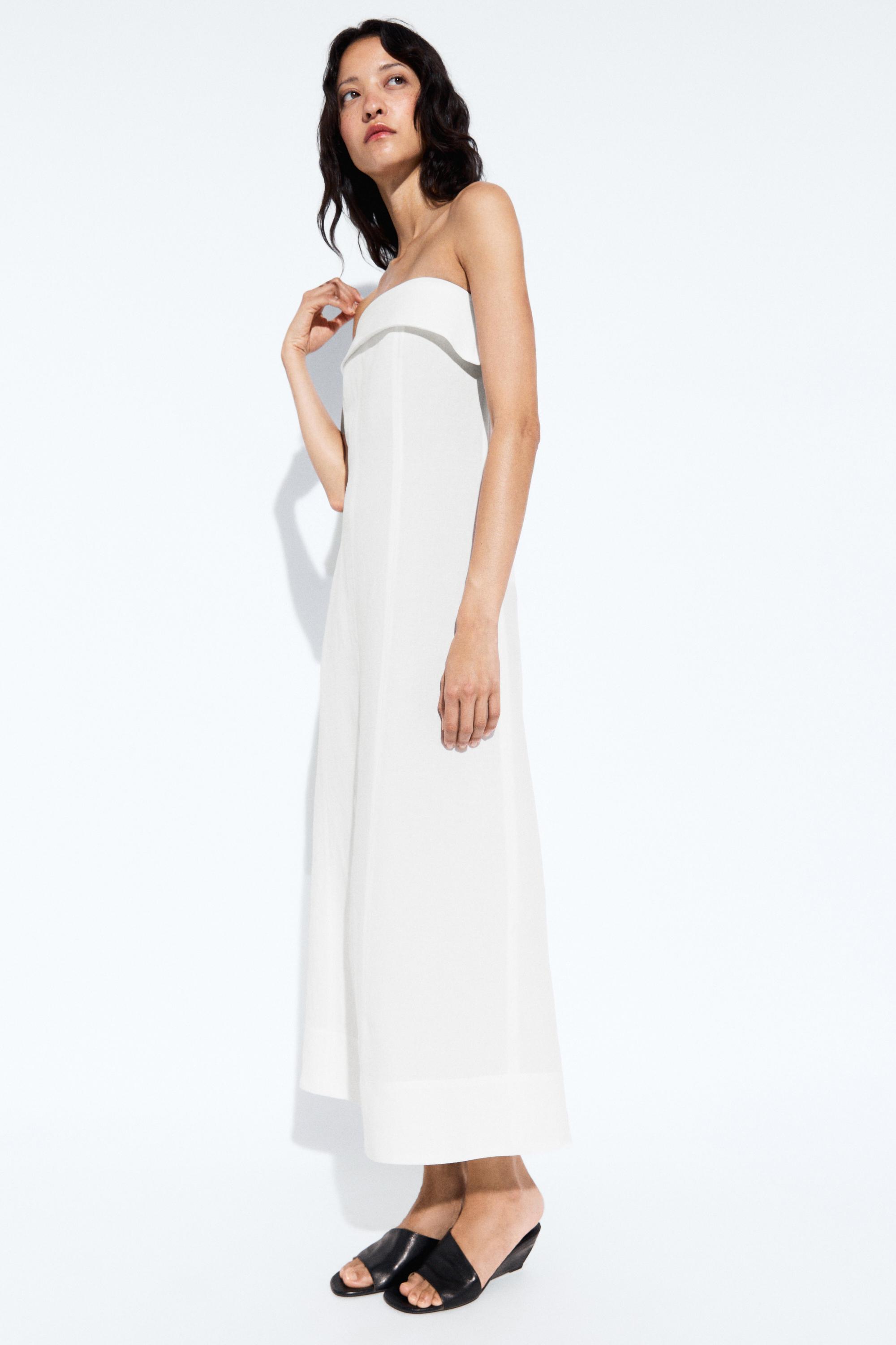 Linen strapless midi dress